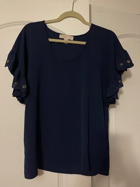 Michael Kors Navy Ruffle Sleeve Eyelet Blouse